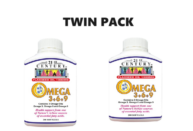 21st Century Omega 3 + 6 + 9 softgels 1000mg 200s x 2 - Twin Pack