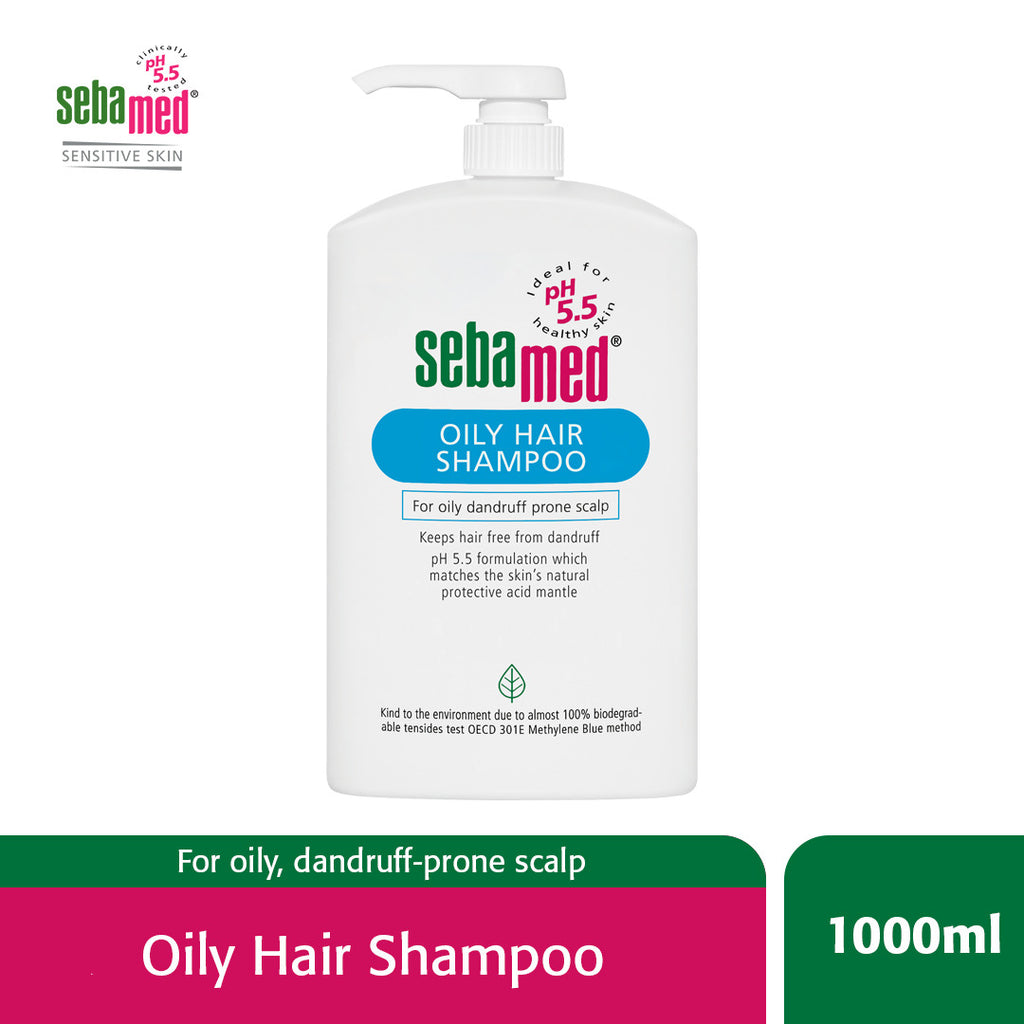 Sebamed oily hair shampoo 1L + FREE samples Woods Pharmacy