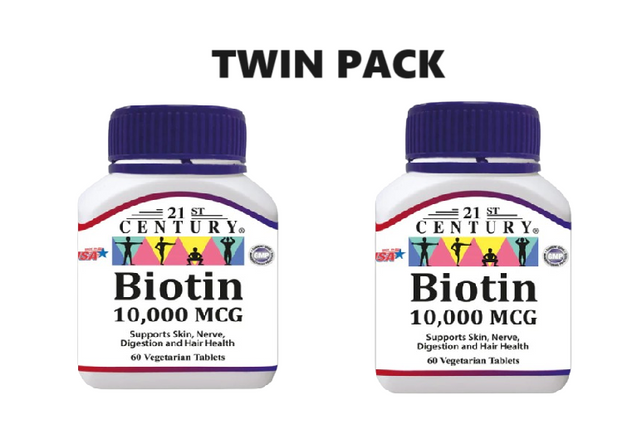 21st Century Biotin 10000 mcg 60 Tablets x 2 - Twin Pack