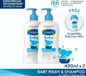 Cetaphil Baby Wash & Shampoo with Glycerin & Panthenol Pack Set (2 x 400ml + Daily Lotion 50ml)