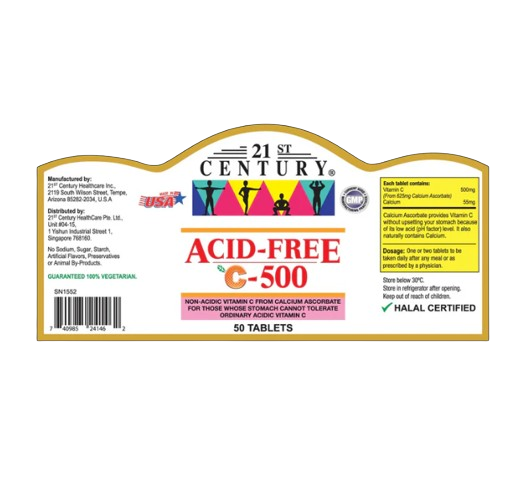 21st Century Acid Free Vitamin C 500mg - 50 Tablets x 3 - Triple Pack