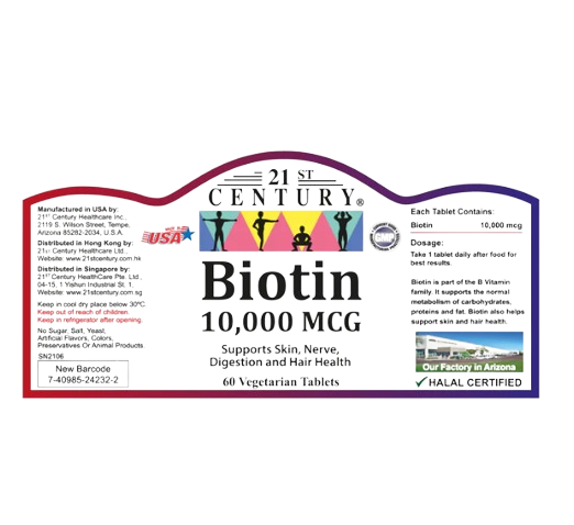 21st Century Biotin 10000 mcg 60 Tablets x 2 - Twin Pack