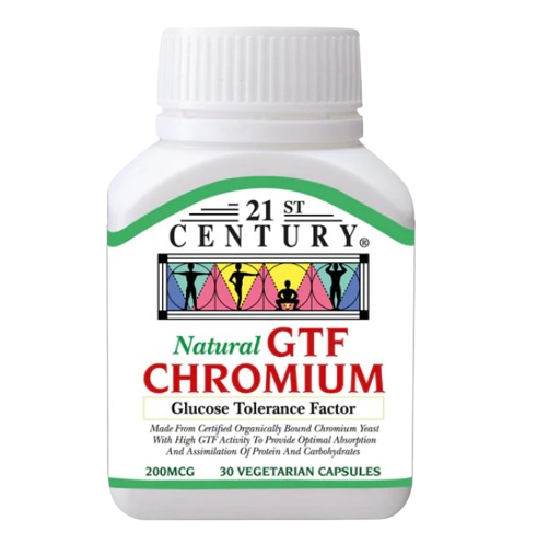 21st Century Natural Chromium GTF - Glucose Tolerance Factor - 200 mcg 30 Capsules x 2 - Twin Pack