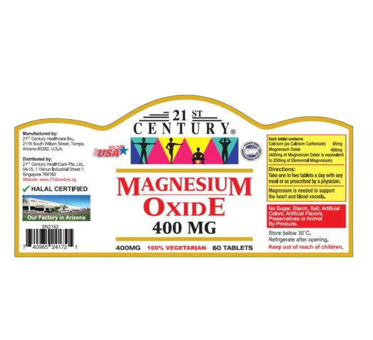21st Century Magnesium Oxide 400mg 60 Tablets x 2 - Twin Pack
