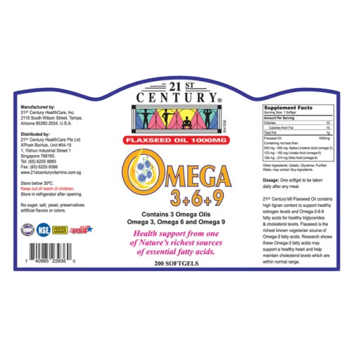 21st Century Omega 3 + 6 + 9 softgels 1000mg 200s x 2 - Twin Pack