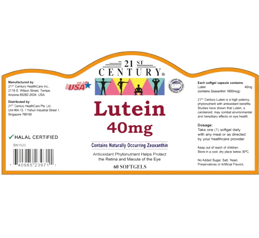 21st Century Lutein 40mg 60 Softgels x 2 - Twin pack