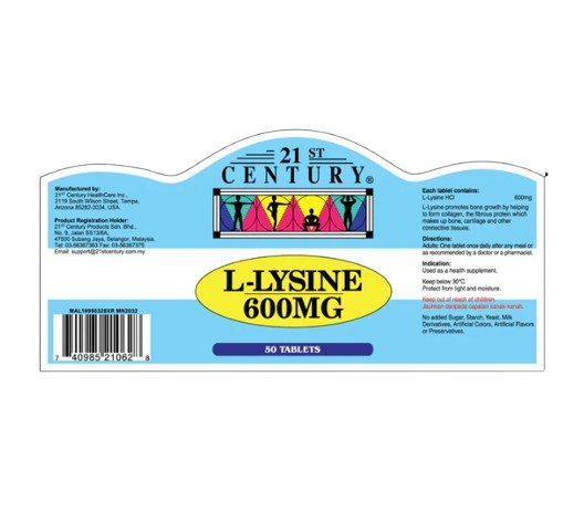 21st Century L Lysine 600mg 50 Tablets x 3 - Triple pack