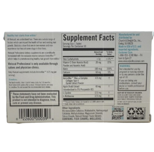 Genuine Seal - Viviscal PRO - Advanced Hair Health - AminoMar - Biotin - Apple Extract - L-Cystine - L-Methionine
