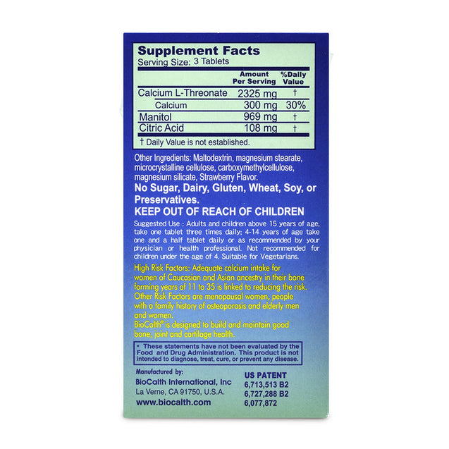 BIocalth Calcium L-Threonate 90 chewable tablets strawberry flavour