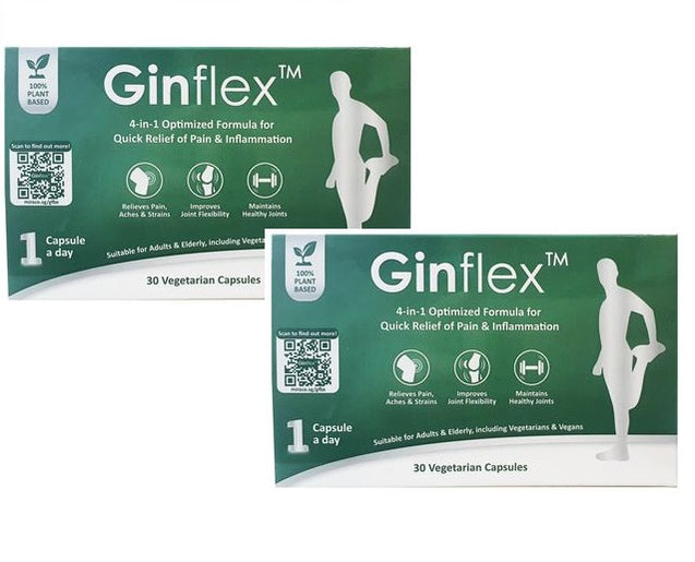 Ginflex Veggie capsules 30s - For quick relief of pain & swelling of joints & muscles - HALAL certified