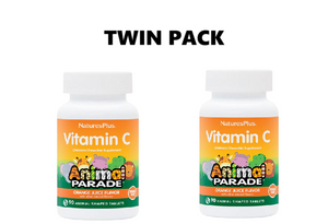 NATURES PLUS ANIMAL PARADE VITAMIN C CHILDREN'S CHEWABLE 60 TABLETS X 2 - TWIN PACK