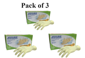 Bundle of 3 - Assure Latex Exam Gloves Powder Free Size L 100 Pcs per Box
