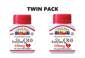 21st Century Co Enzyme Q10 150mg Liquid Filled 45 Softgels x 2 - Twin Pack