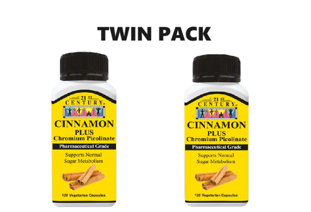 21st Century Cinnamon Plus Chromium Picolinate 120 Vegetarian Capsules x 2 - Twin pack