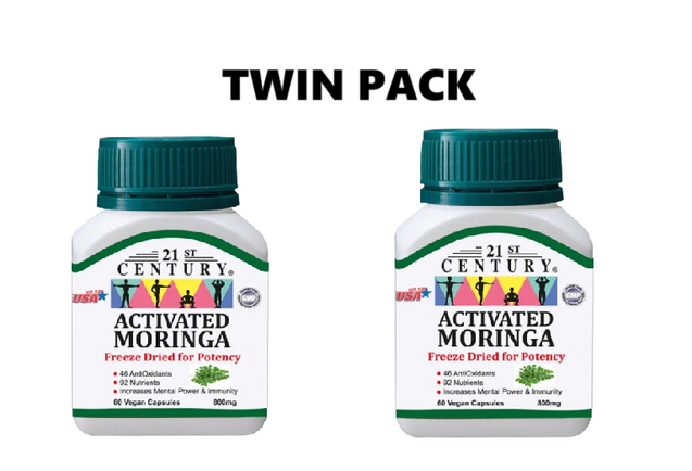 21st Century Activated Moringa 800mg 60 Vegetarian Capsules x 2 - Twin pack