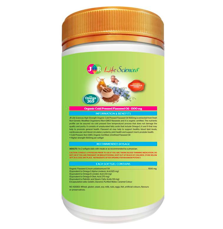 JR Life Sciences High Strength Organic Cold Pressed Flaxseed Oil 1500m ...