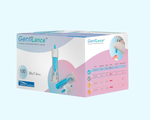 GentiLance Lancet Blue 30G/1.6mm 100s - Painfree, disposable lancets to prick