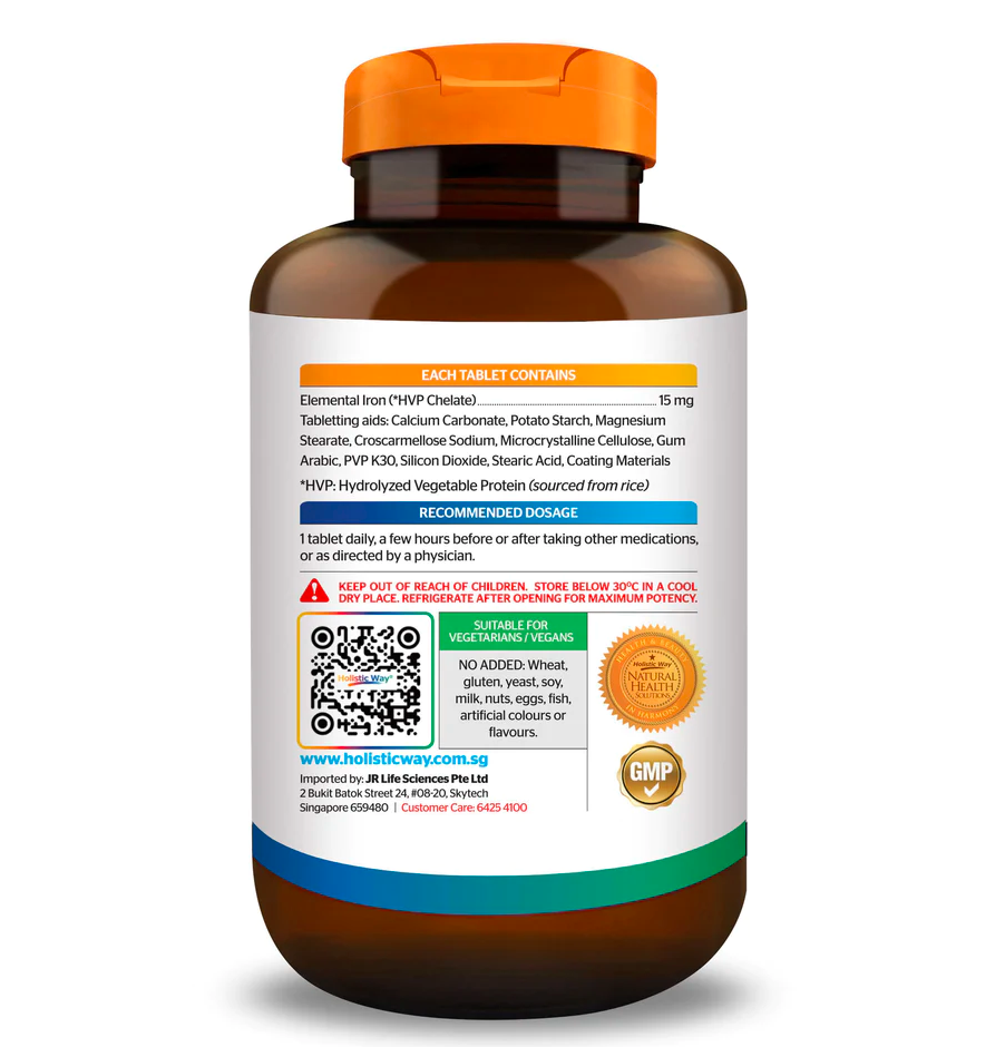 Holistic Way Iron Tablets Chelated 15mg (100 Tablets) - Woods Pharmacy