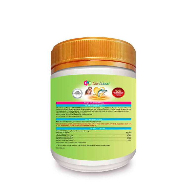 JR Life Sciences Omega-3 Fish Oil 1000mg (180 Softgels) - Woods Pharmacy