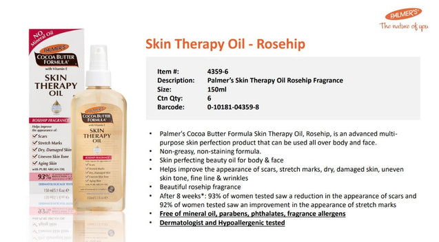 PALMER’S COCOA BUTTER SKIN THERAPY OIL 150ml (ROSEHIP FRAGRANCE) with FREE PALMER'S SAMPLES