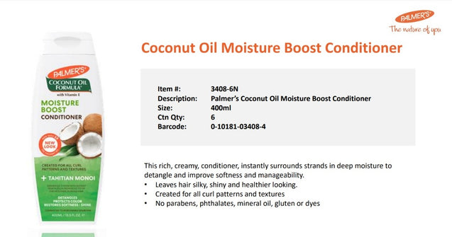 Palmer’s Coconut Oil Moisture Boost Conditioner 400ml (NEW) with PALMERS FREE SAMPLES