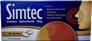 Simtec tablets 10mg Tablets 20 Tablets- Cetirizine Hydrochloride 10mg
