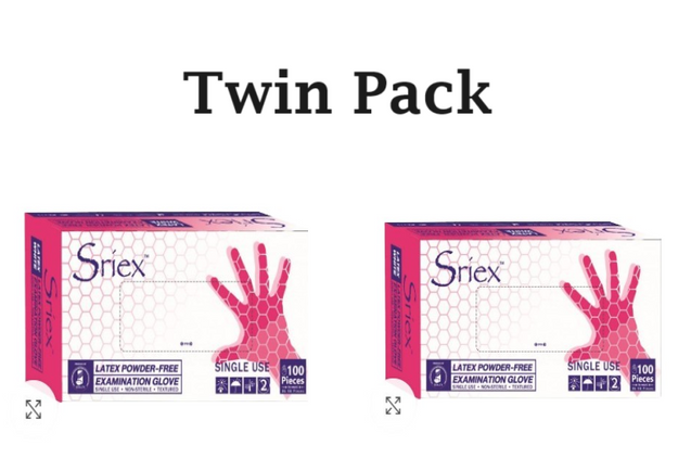 SRIEX LATEX POWDER FREE GLOVES - XS Size - 2 Boxes - Twin Pack
