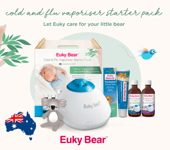 Euky Bear Starter Pack(Includes Vaporiser, Sniffly nose inhalant 100ml, Sleepytime 100ml, Chestrub 50g)