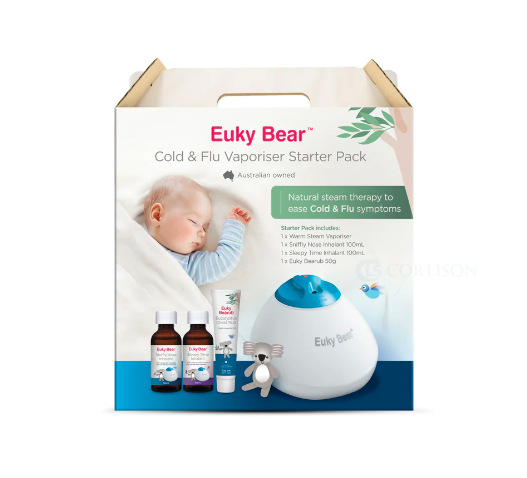 Euky Bear Starter Pack(Includes Vaporiser, Sniffly nose inhalant 100ml, Sleepytime 100ml, Chestrub 50g)