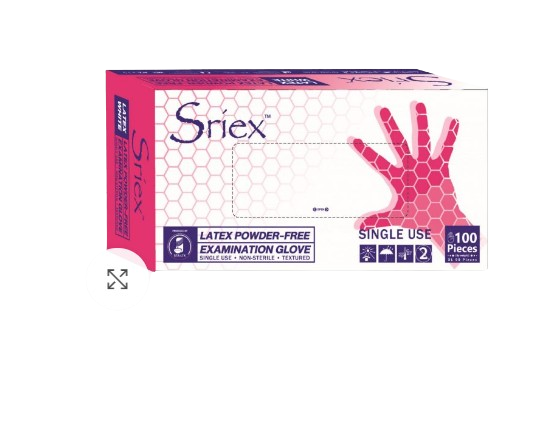 SRIEX LATEX POWDER FREE GLOVES - XS Size - 2 Boxes - Twin Pack