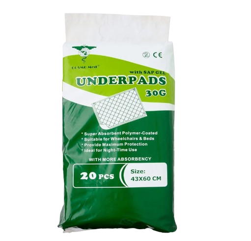 Cosmomed Underpad, 43x60cm, 30g, with SAP - 15 packs (each pack has 10 sheets)