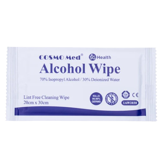 Cosmomed Alcohol Wipes 70%, 20x20cm - 10 bags (each bag has 50 pieces)