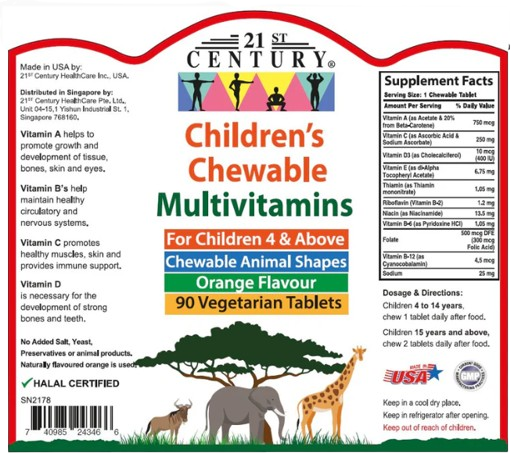 21st Century Children Chewable Multivitamin 90s x 3 - Triple Pack