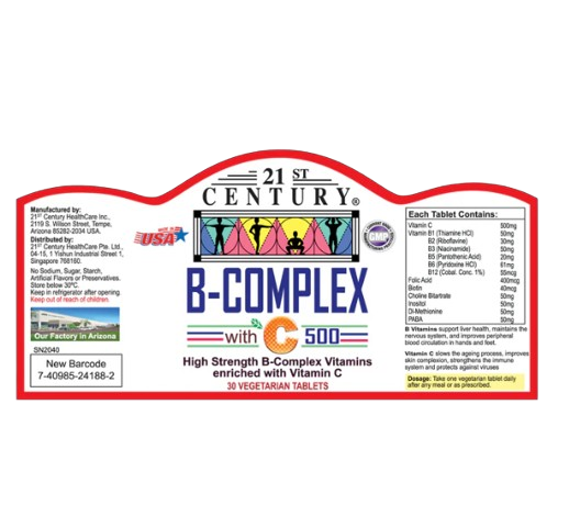 21st Century B Complex + C 500mg Tablets 30s x 2 - Twin Pack