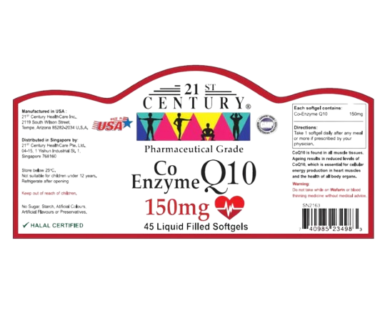 21st Century Co Enzyme Q10 150mg Liquid Filled 45 Softgels x 2 - Twin Pack