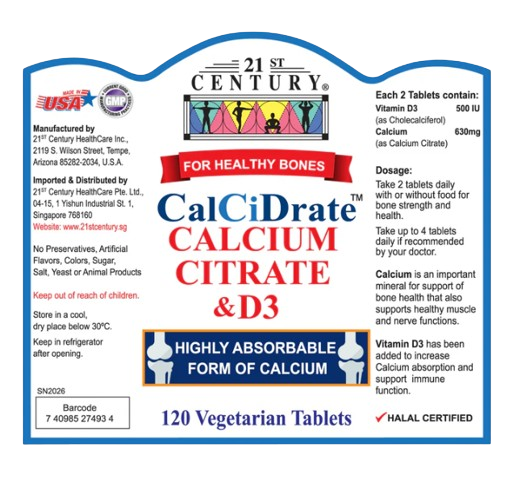 21st Century CalciDrate Calcium Citrate 600mg + D3 120 Tablets x 3 - Triple pack