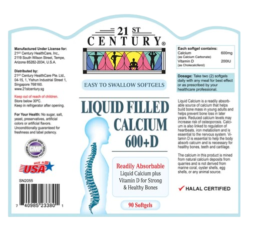 21st Century Liquid Filled Calcium 600 + Vitamin D 90s x 3 - Triple pack