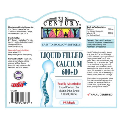 21st Century Liquid Filled Calcium 600 + Vitamin D 150 Softgels x 2 - Twin pack