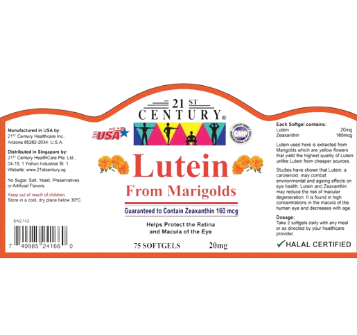 21st Century Lutein 20mg 75 Softgels x 2 - Twin pack