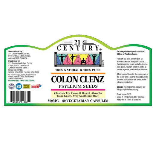 21st Century Colon Clenz 500mg 60 Capsules x 3 - Triple pack