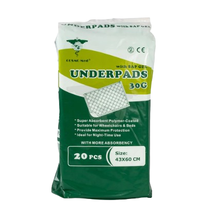 Cosmomed Underpad, 43x60cm, 30g, with SAP - 15 packs (each pack has 10 sheets)