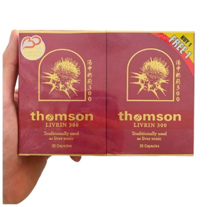 "THOMSON LIVRIN caplets 30 + 30 tablets - Milk thistle extract from Europe with 240mg of Silymarin and 90mg of silybin A & B"