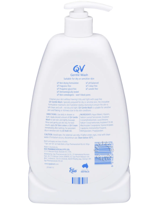 QV Gentle Wash 1 Litre for Dry Sensitive Skin